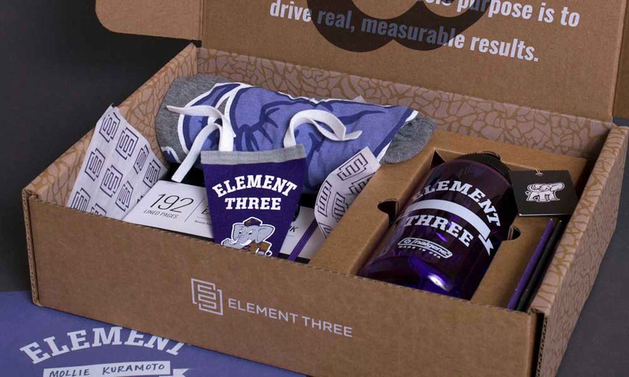 A swag box with a bunch of branded materials