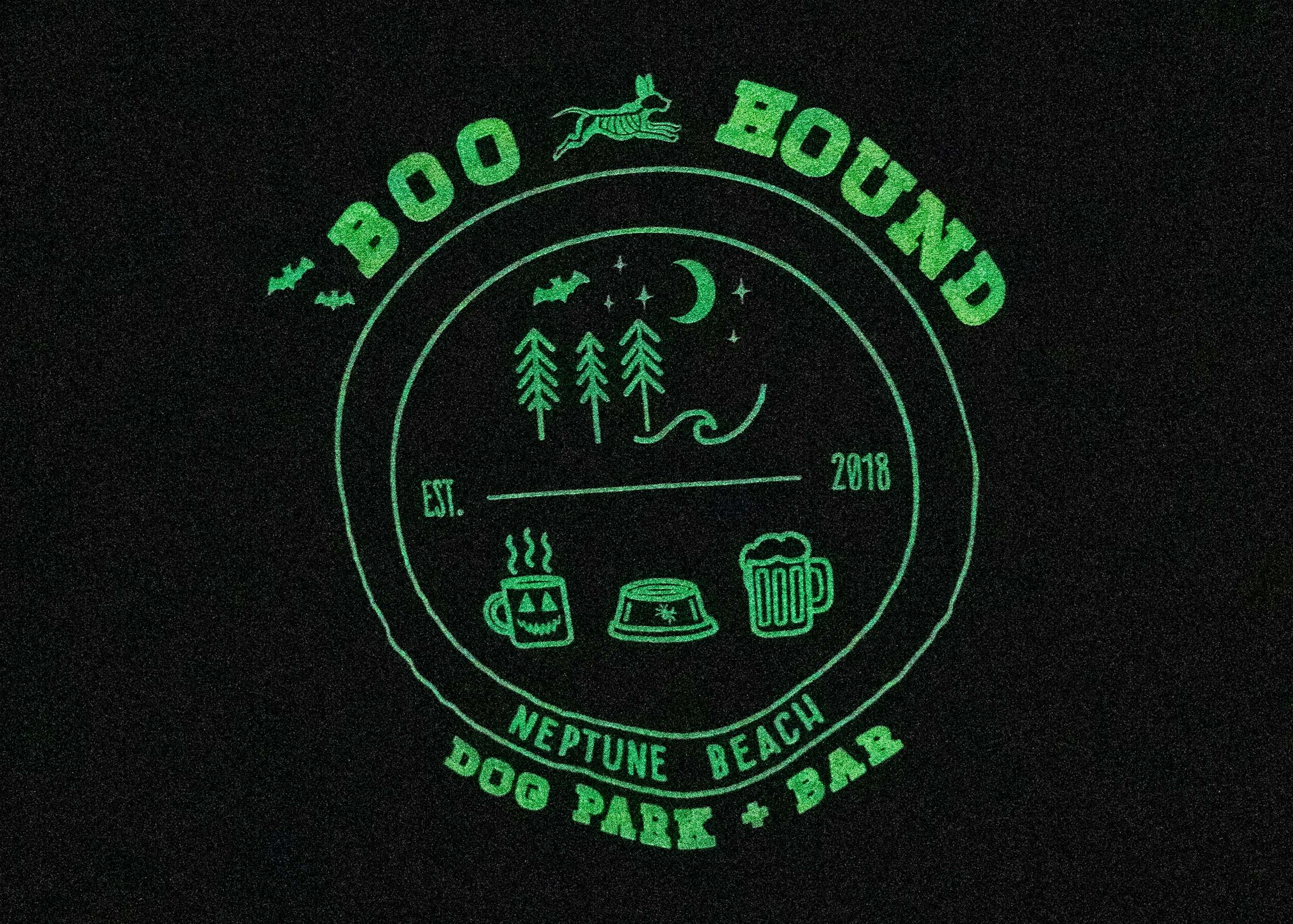 close up of a glow-in-the-dark print of boo hound t-shirt