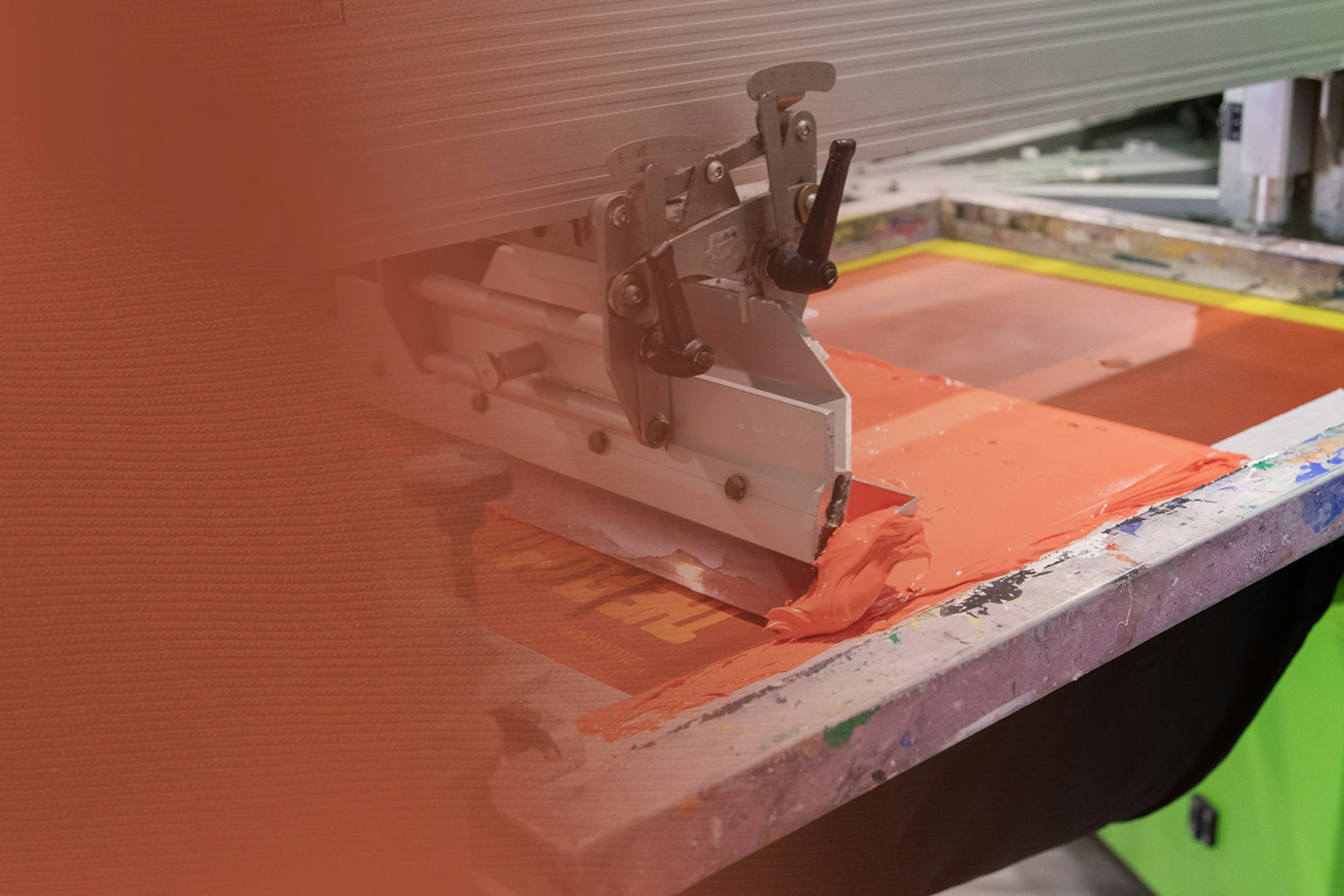 close-up of ink on a screen on a press